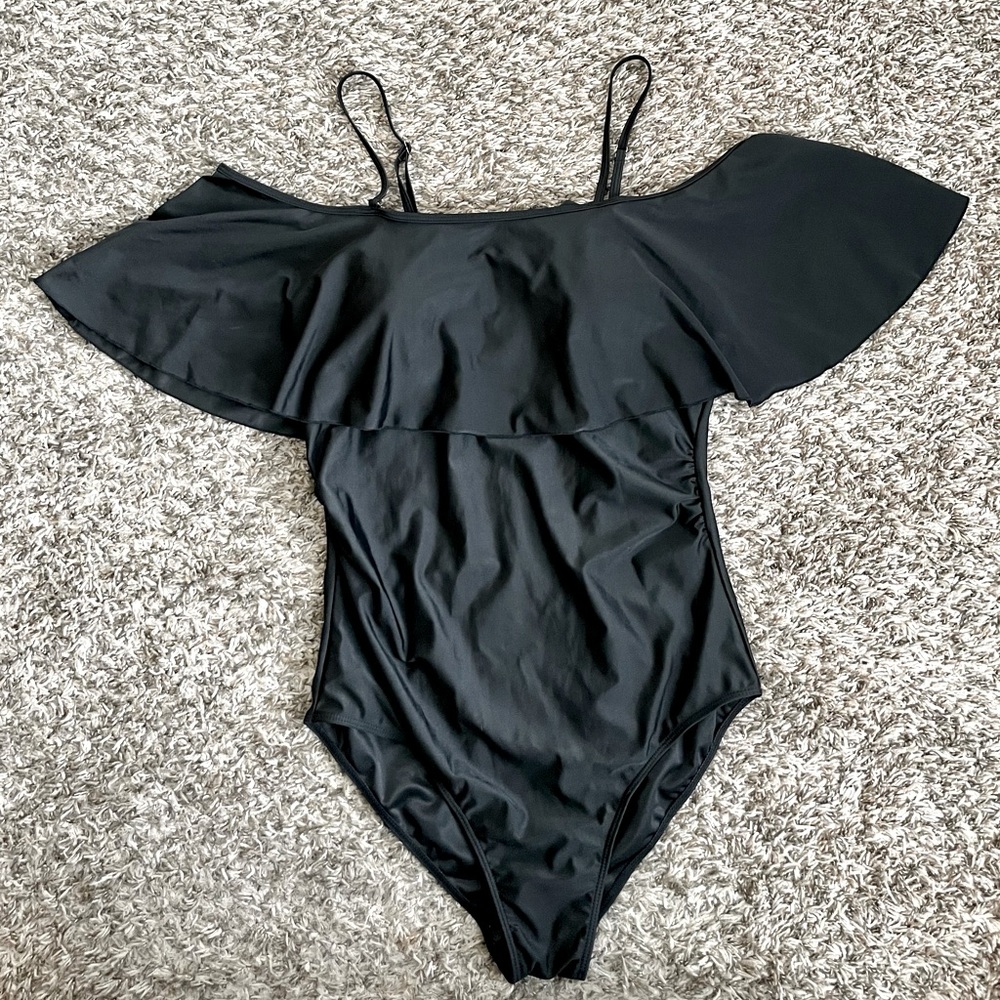 Bhome Black Maternity One-Piece Off-the-Shoulder Swimsuit Size 3X